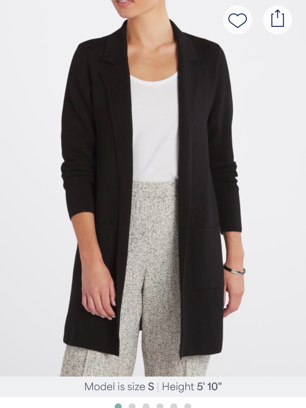 Slim-Fit Black Open-Front Long Cardigan